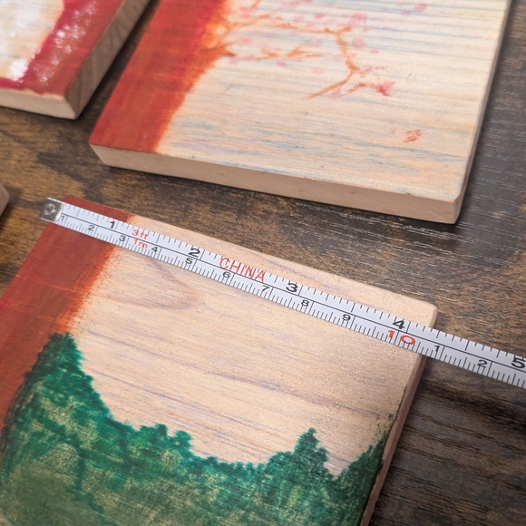 "Four Seasons Tree" Rustic Tree Art on 4.5" Square Wooden Coasters - Picture 6 of 8